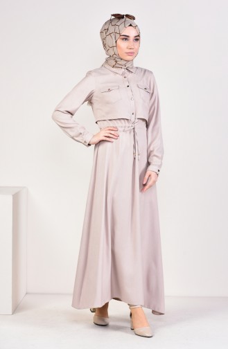 Önü Düğmeli Elbise 18006-01 Taş
