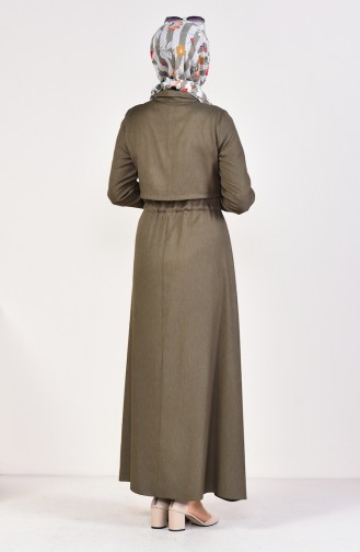 Önü Düğmeli Elbise 18006-03 Haki