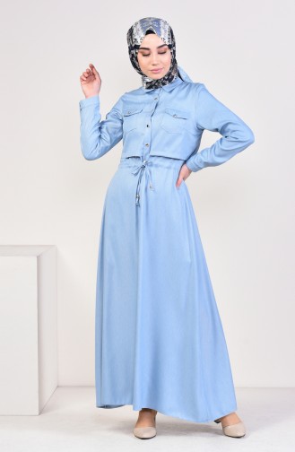 Önü Düğmeli Elbise 18006-05 Bebe Mavisi