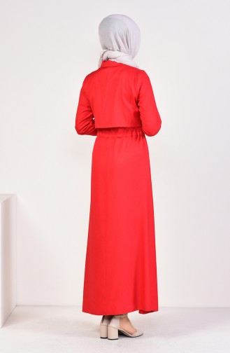 Önü Düğmeli Elbise 18006-07 Kırmızı 18006-07