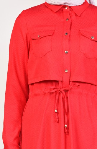 Önü Düğmeli Elbise 18006-07 Kırmızı