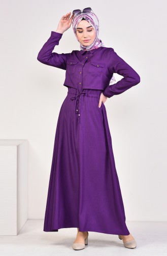 Front Buttoned Dress 18006-08 Purple 18006-08