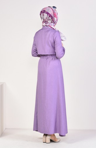 Önü Düğmeli Elbise 18006-09 Lila