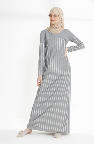 Cotton Striped Dress 5009-02 Navy Blue 5009-02