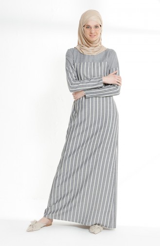 Cotton Striped Dress 5009-02 Navy Blue 5009-02