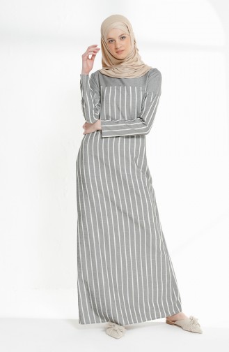 فستان قطن بتصميم مُخطط 5009-03 لون أسود 5009-03