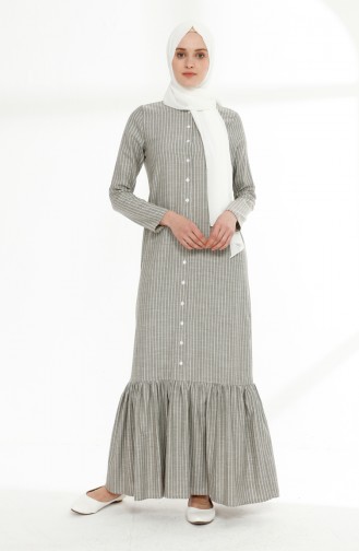 Cotton Dress with Gathered Skirt 5049-08 Khaki 5049-08