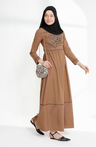 Large Size Stone Printed Dress 9020-01 Camel 9020-01