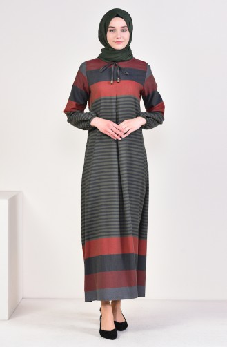 Striped Dress 4082-07 Khaki Gray 4082-07