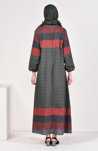 Striped Dress 4082-07 Khaki Gray 4082-07