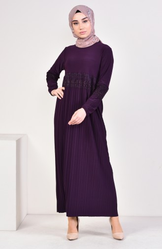 Lace Pleated Dress 9022-02 Purple 9022-02
