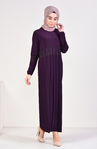 Lace Pleated Dress 9022-02 Purple 9022-02