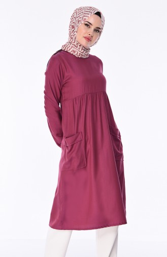 Pleated Pockets Tunic 1191-04 Plum 1191-04