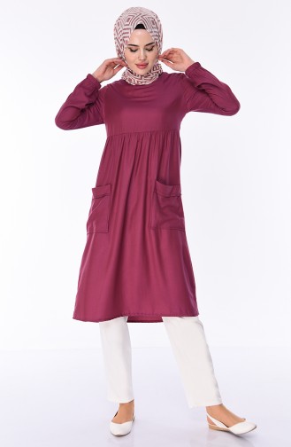 Pleated Pockets Tunic 1191-04 Plum 1191-04