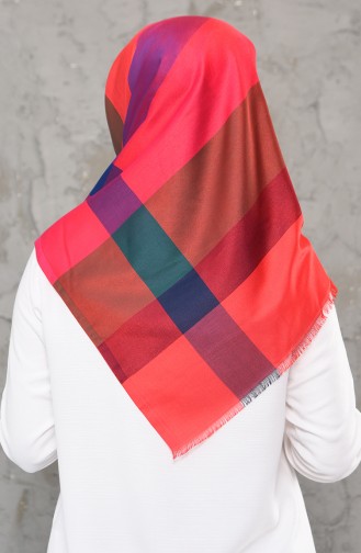Square Pattern Seasonal Scarf 2240-14 Coral Red Navy 2240-14