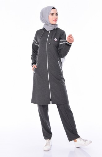 بدلة رياضية بتصميم موصول بقبعة 1010-06 لون أسود مائل للرمادي 1010-06