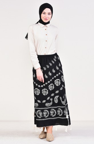 Flared Patterned Pareo Skirt 0200-01 Black 0200-01