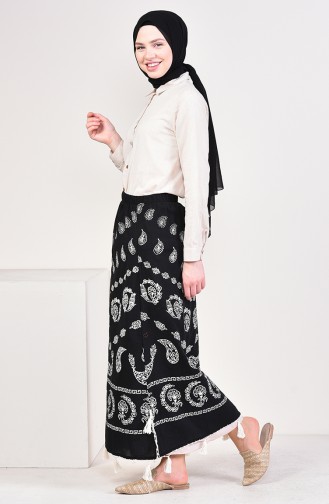 Flared Patterned Pareo Skirt 0200-01 Black 0200-01