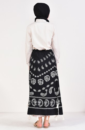 Flared Patterned Pareo Skirt 0200-01 Black 0200-01