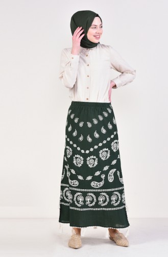 Flared Patterned Pareo Skirt 0200-02 Dark Green 0200-02