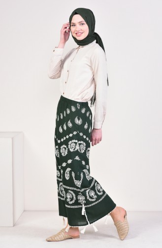 Flared Patterned Pareo Skirt 0200-02 Dark Green 0200-02