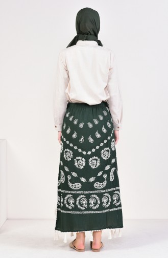 Flared Patterned Pareo Skirt 0200-02 Dark Green 0200-02