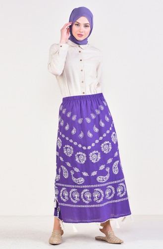 Flared Patterned Pareo Skirt 0200-03 Purple 0200-03