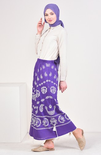 Flared Patterned Pareo Skirt 0200-03 Purple 0200-03