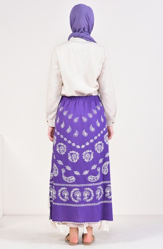 Flared Patterned Pareo Skirt 0200-03 Purple 0200-03