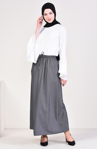 Elastic Waist Skirt 1125F-01 Black White 1125F-01