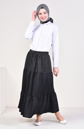Elastic Waist Viscose Skirt 7880-01 Black 7880-01