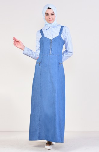 فستان بدون أكمام بتصميم سالوبيت 9268-01 لون أزرق جينز 9268-01