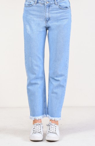 Fringed Jeans Pants 2581-01 Blue Jeans 2581-01