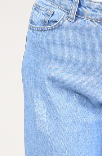 بنطال جينز بتفاصيل من الشراشيب 2581-01 لون أزرق جينز 2581-01