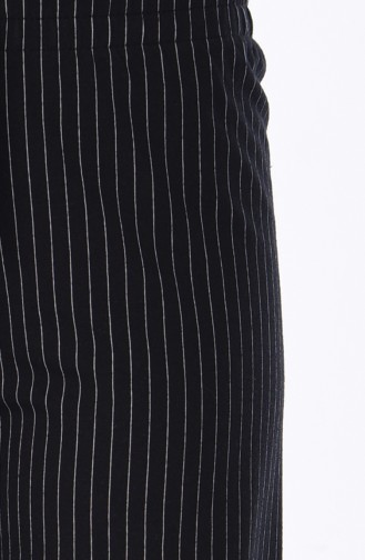 Çizgili Bol Paça Pantolon 8107-01 Siyah