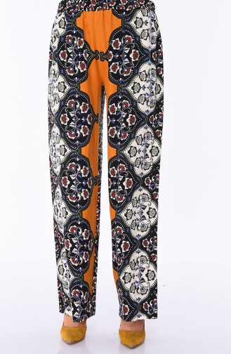 Desenli Yazlık Bol Paça Pantolon 1920-01 Siyah Hardal