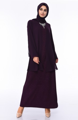 Plus Size Silvery Evening Dress 1052-01 Dark Purple 1052-01