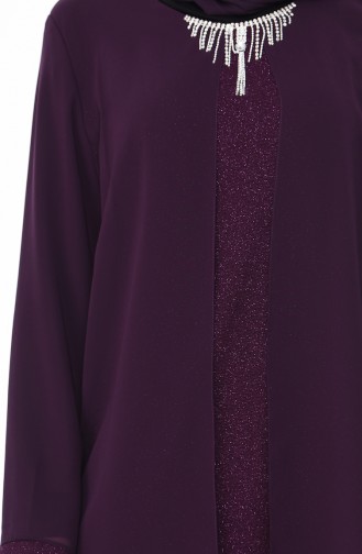 Plus Size Silvery Evening Dress 1052-01 Dark Purple 1052-01