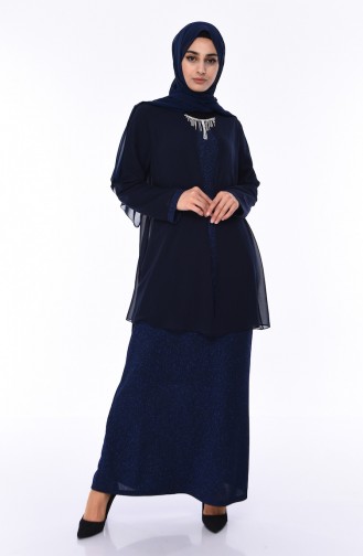 Plus Size Silvery Evening Dress 1052-04 Navy 1052-04