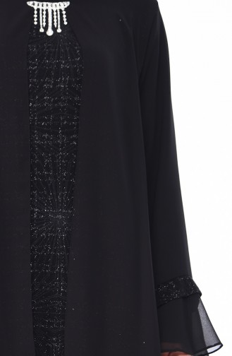Plus Size Stone Detailed Evening Dress 3036-02 Black 3036-02
