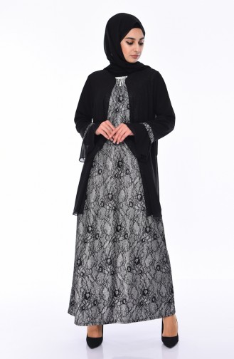 Plus Size Brooch Silvery Evening Dress 3037-02 Black 3037-02