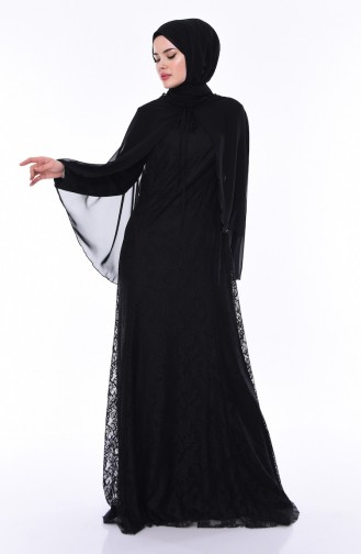 Large Size Lace Overlay Evening Dress 830141-01 Black 830141-01