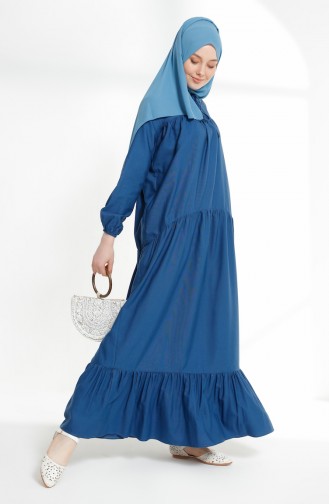 Pleated Dress 7243-06 İndigo 7243-06