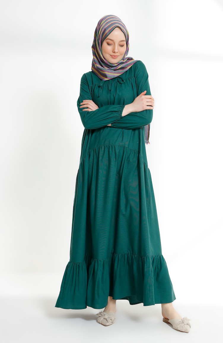 Emerald Green Hijab Dress 7268-10 | Sefamerve