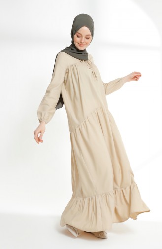 Beige Hijab Dress 7298-03