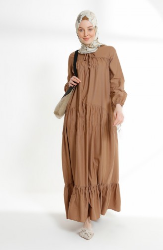 Büzgülü Elbise 7243-10 Camel