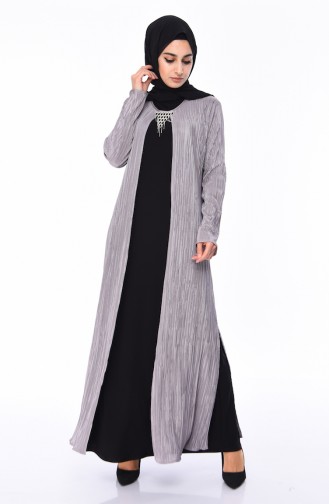 فستان بتصميم موصول بقطعة و بمقاسات كبيرة  1064-01 لون رمادي 1064-01