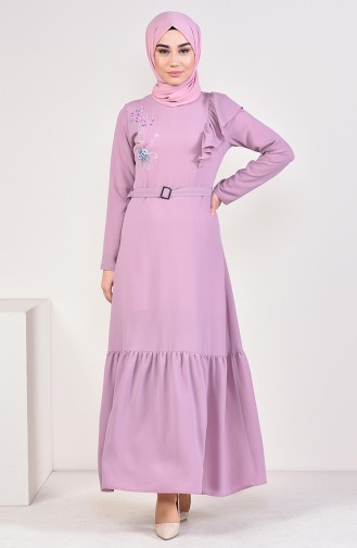 Embroidered Belted Dress 1190-01 Lilac 1190-01