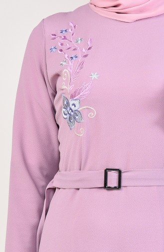 Embroidered Belted Dress 1190-01 Lilac 1190-01