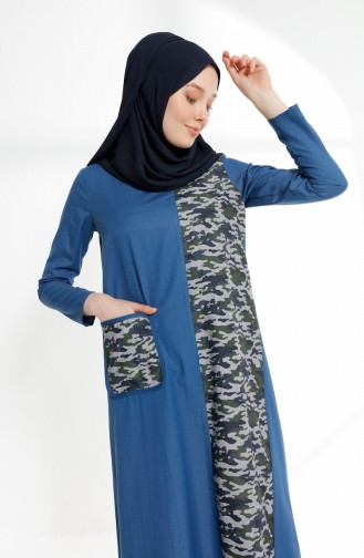 Camouflage Patterned Pocket Dress  3084-03 Indigo 3084-03